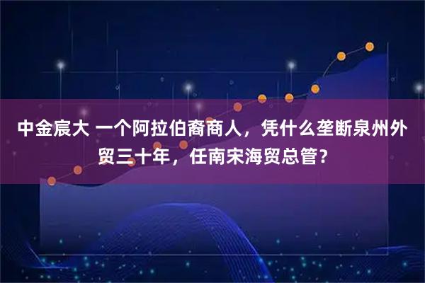中金宸大 一个阿拉伯裔商人，凭什么垄断泉州外贸三十年，任南宋海贸总管？